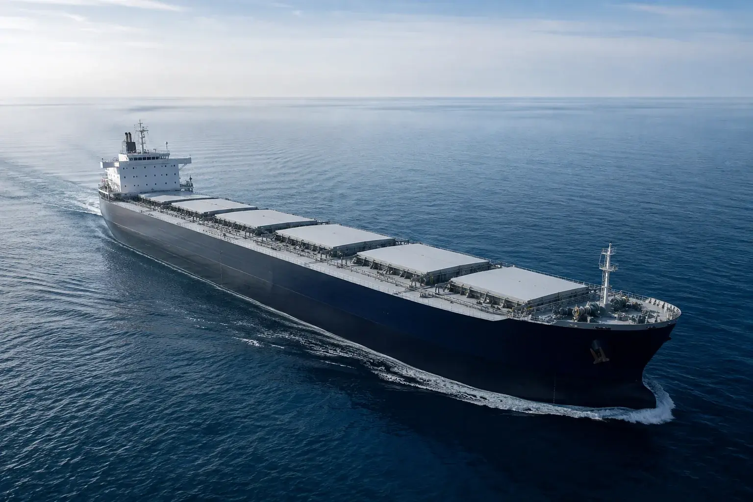 Synthetic illustration of a full-scale bulk carrier crossing a calm blue sea
